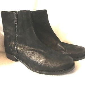 Size 6.5 Shimmery Leather Low Heel Ankle Boots